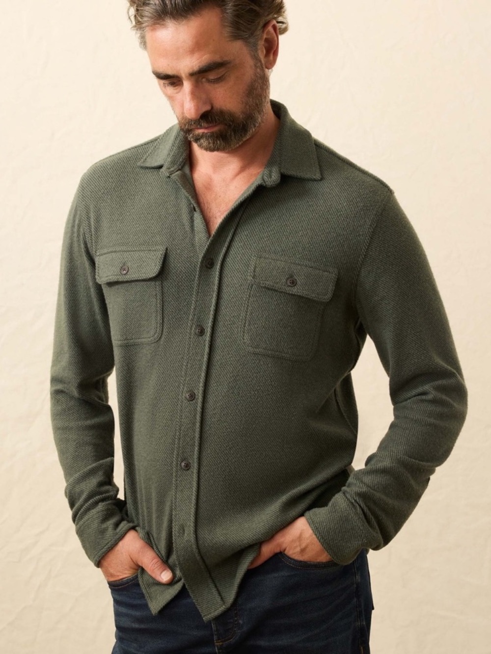 Faherty Green Legend Button Down Shirt